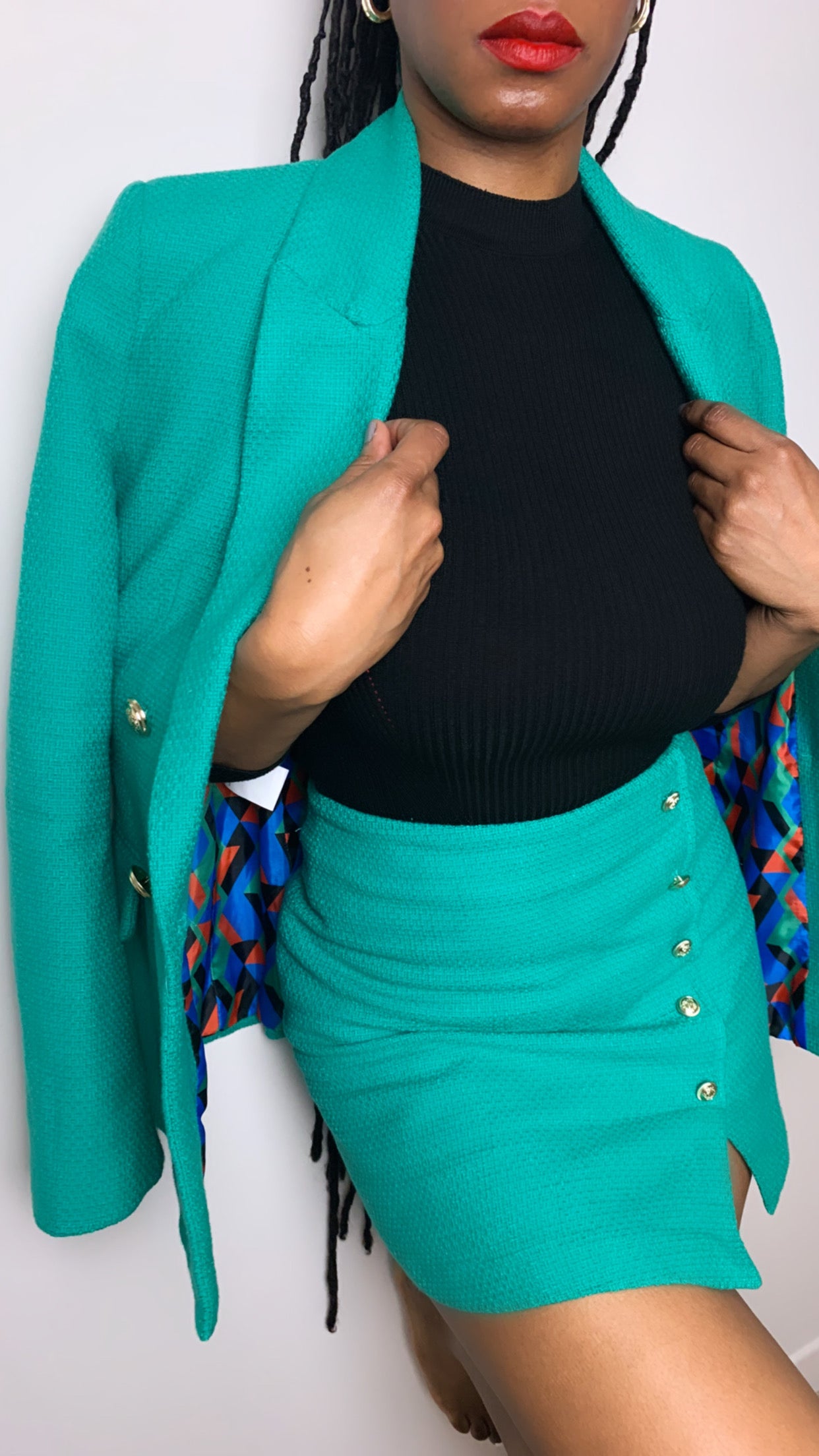 Green Tweed Blazer and Mini Skirt Co-Ord